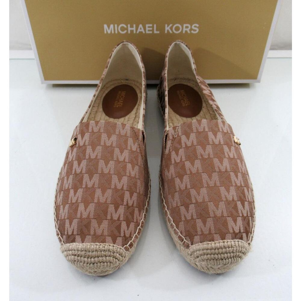 Michael Kors Kendrick Slip On Espadrille Flat Shoes MK Logo Luggage Size 9 - Picture 4 of 8